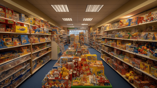 A brightly lit and inviting toy store