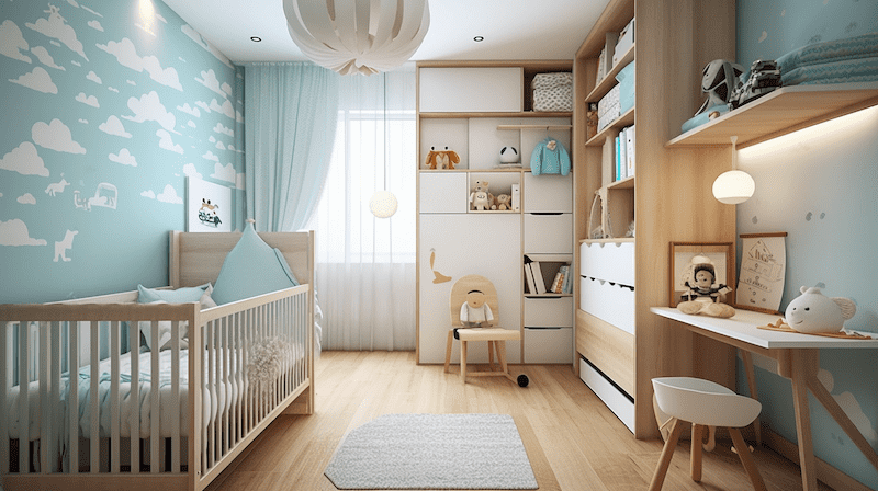 Blue-themed playful baby room