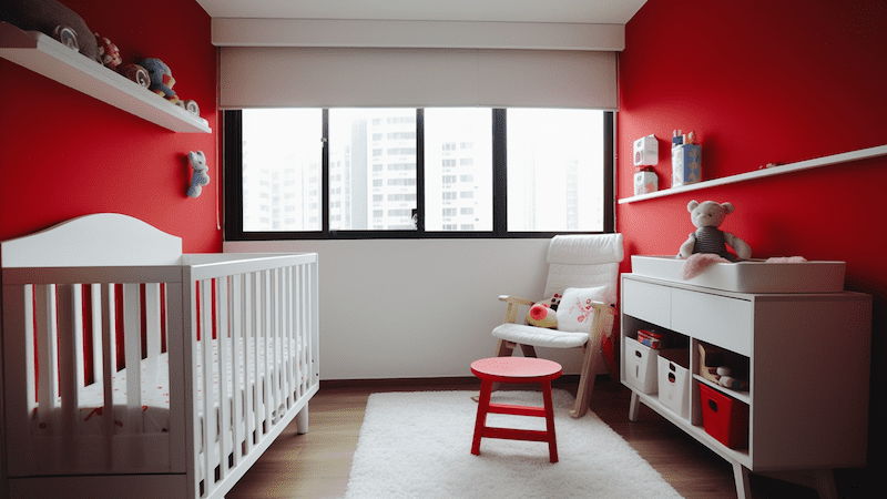 Cherry Red and Off-White colours baby's room