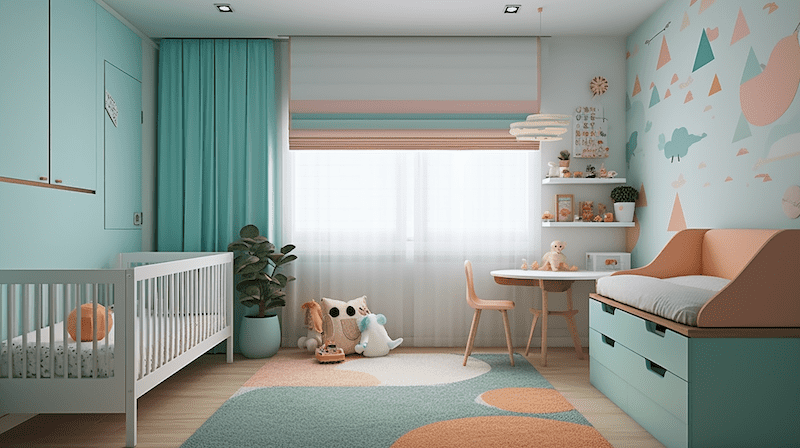 Green-themed playful baby room