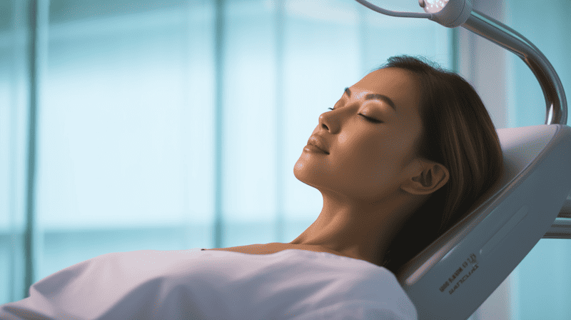 A woman calm and relaxed while receiving treatment