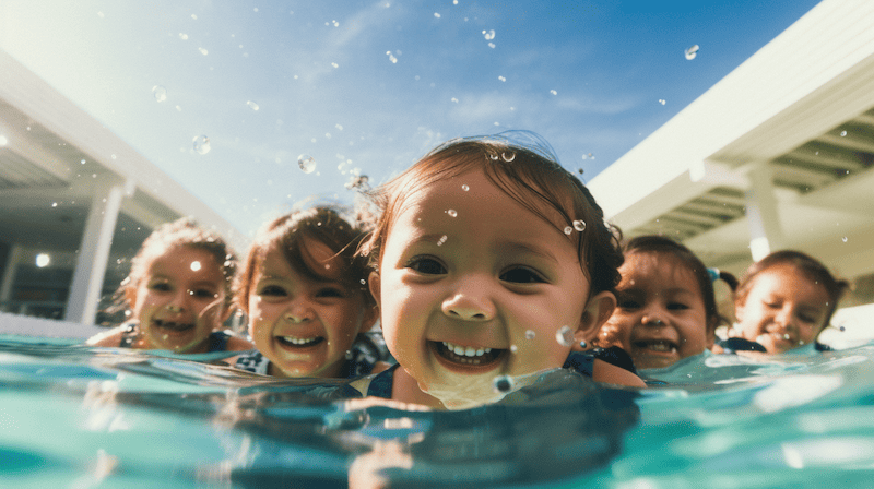 Group of toddlers swimming together