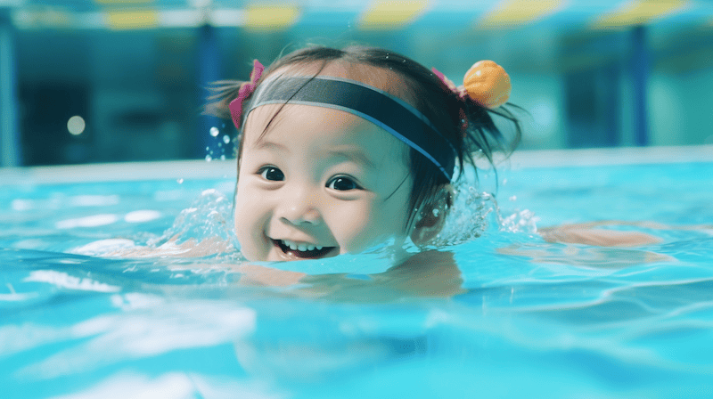 Infant girl learning swimming