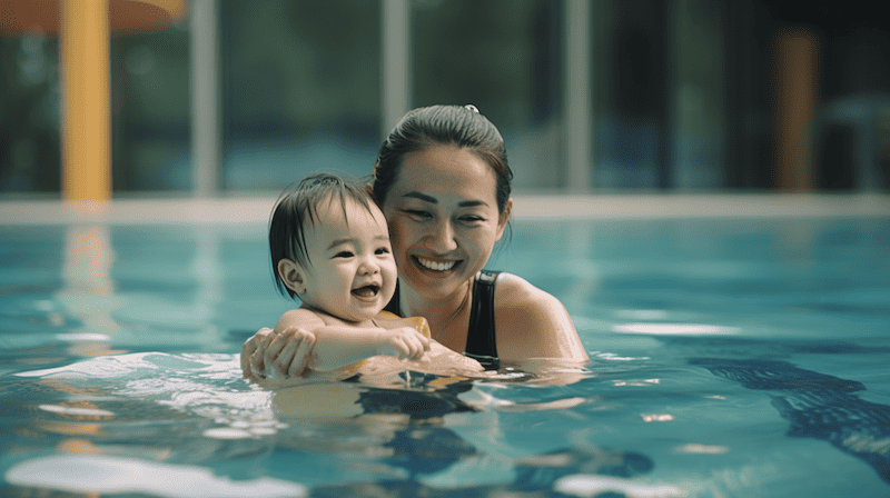 Mother and son in the swimming pool