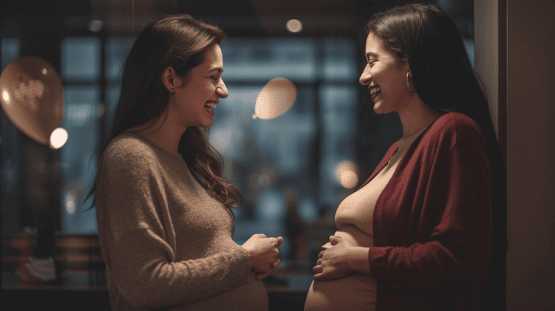 two pregnant friends wishing each other well