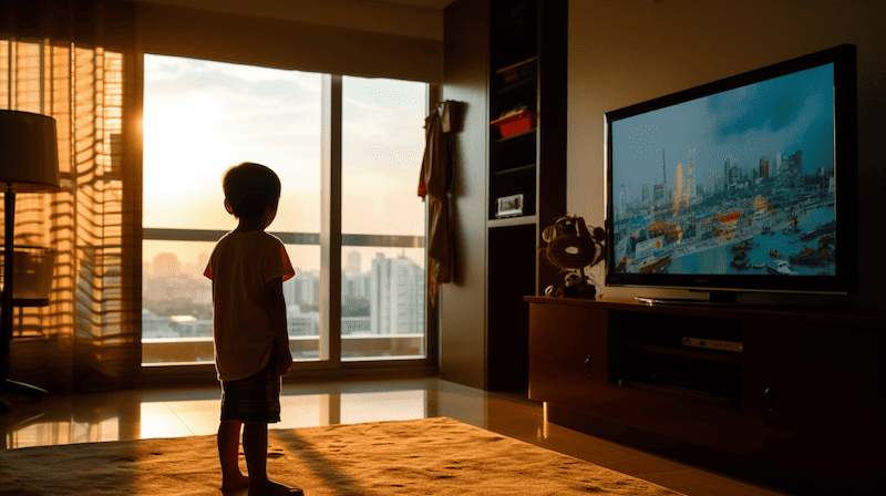 A child watching cartoon on television