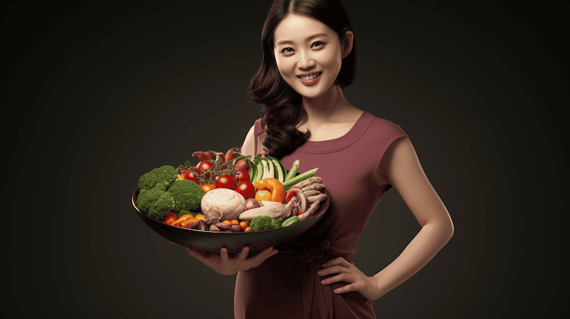 Woman with a basket of high iron food