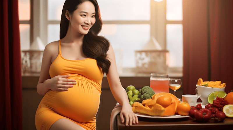Pregnant woman with food high in iron