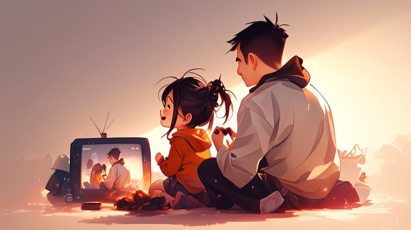 Father and daughter watching video on getting haircut