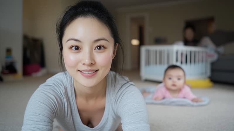 Doing light exercise while taking care of the baby