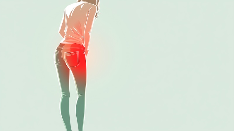 Illustration of a person standing with hands on their lower back, highlighted in red to indicate pain or discomfort—one of the things to avoid after a c-section for smooth recovery.