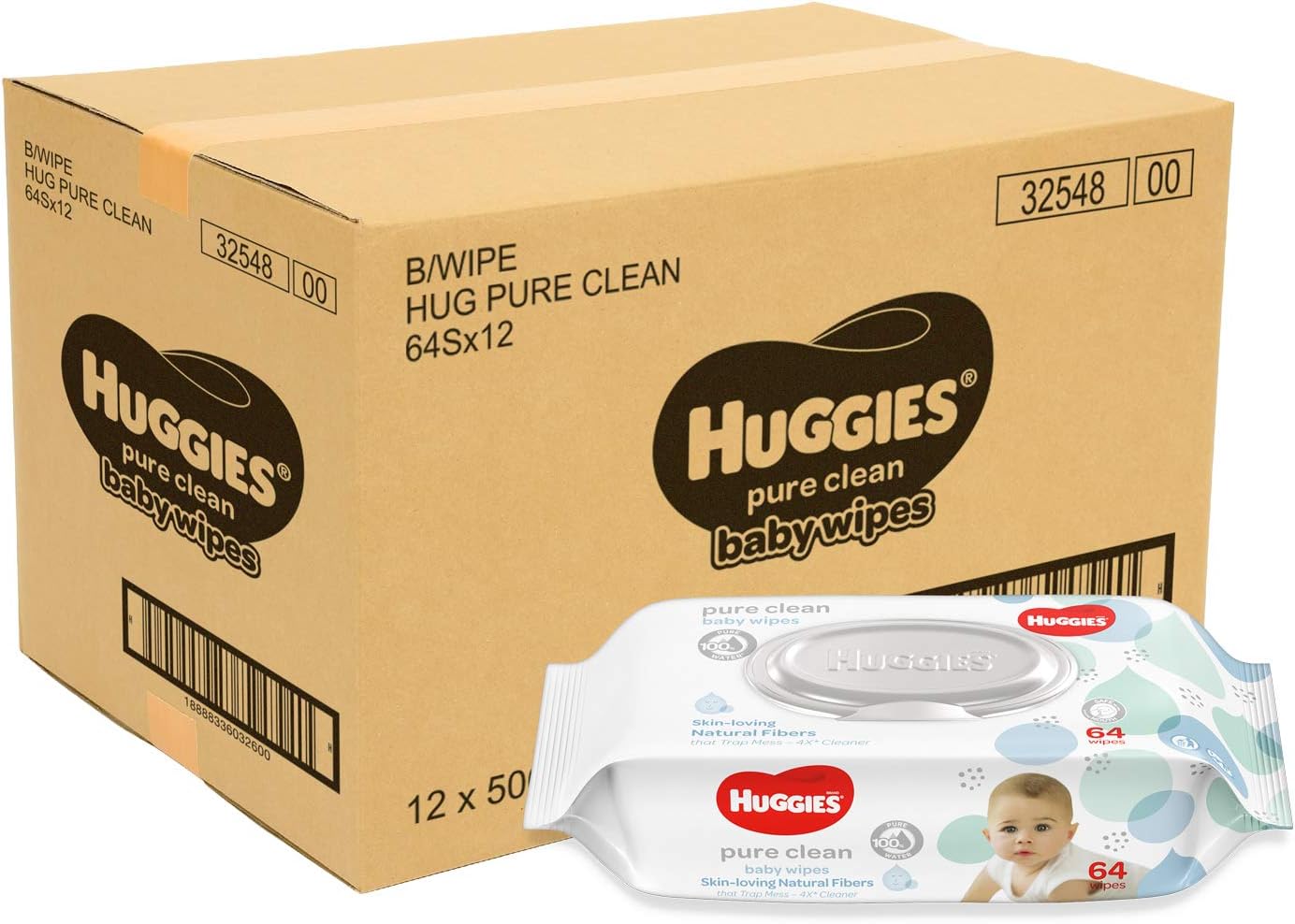 Huggies Pure Clean Baby Wipes, 64 Count (Pack of 12)