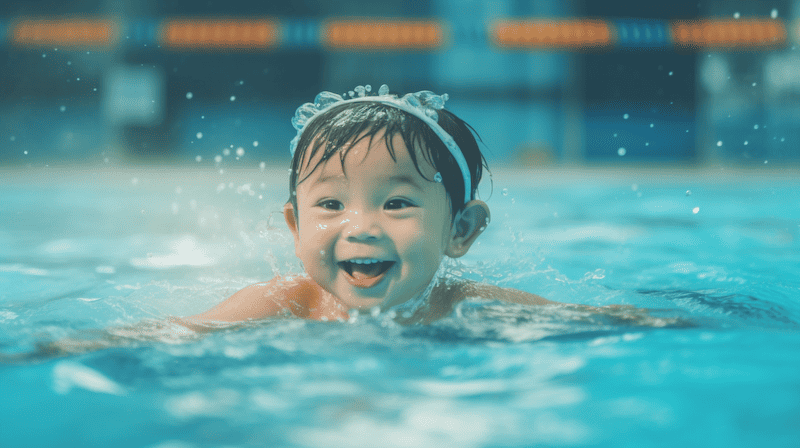 A happy boy in the pool