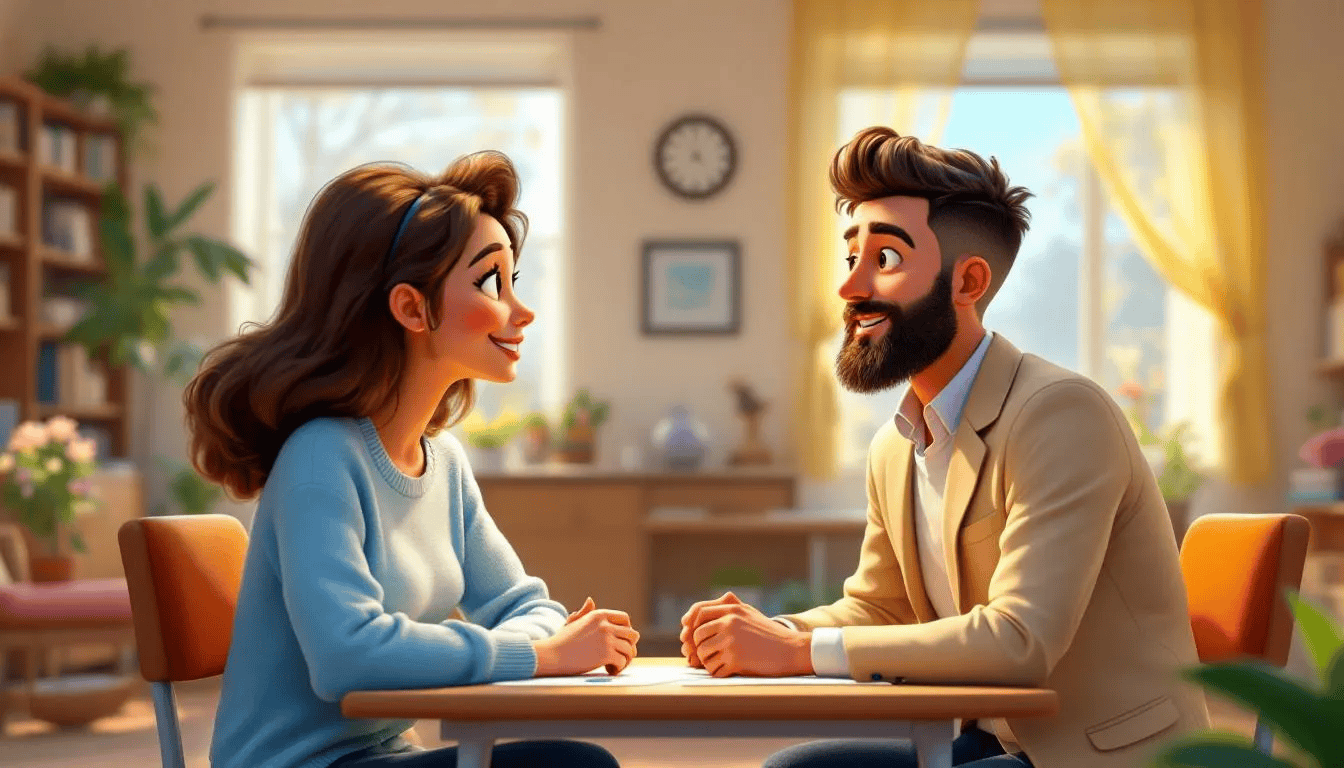 A parent consulting with a professional about personalized parenting programmes.