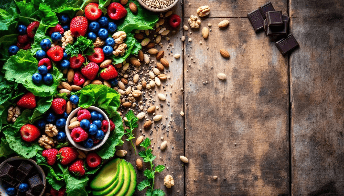 A vibrant assortment of fertility-supporting foods is beautifully arranged on a table, featuring items rich in folic acid and essential vitamins that promote a healthy pregnancy. This colorful display emphasizes the importance of a healthy lifestyle and diet for women trying to conceive, highlighting the connection between nutrition and fertility.