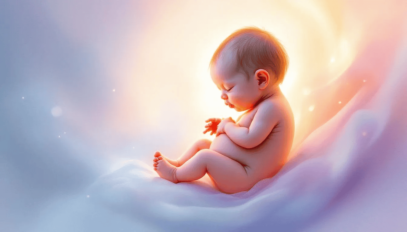 An illustration of a developing baby in the second trimester.