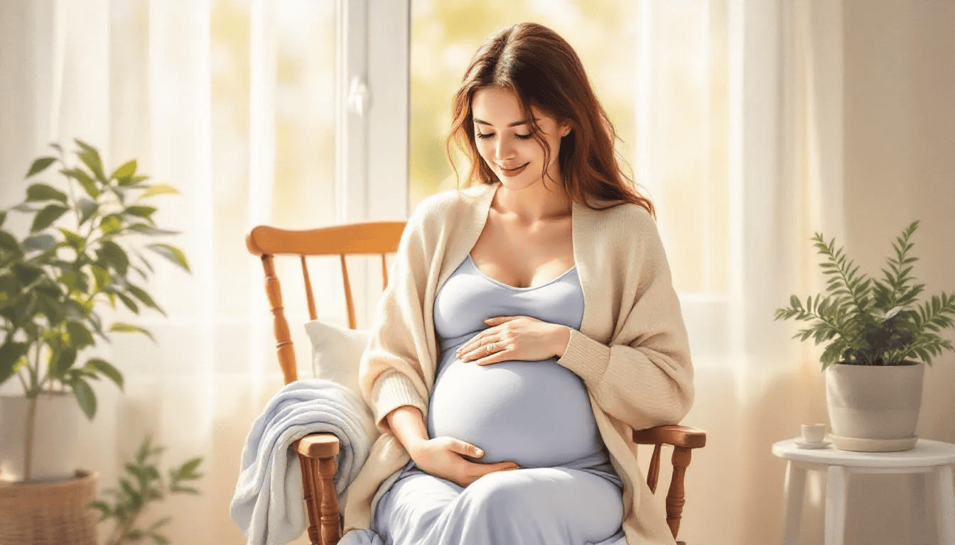 An illustration of a pregnant woman preparing for the third trimester.