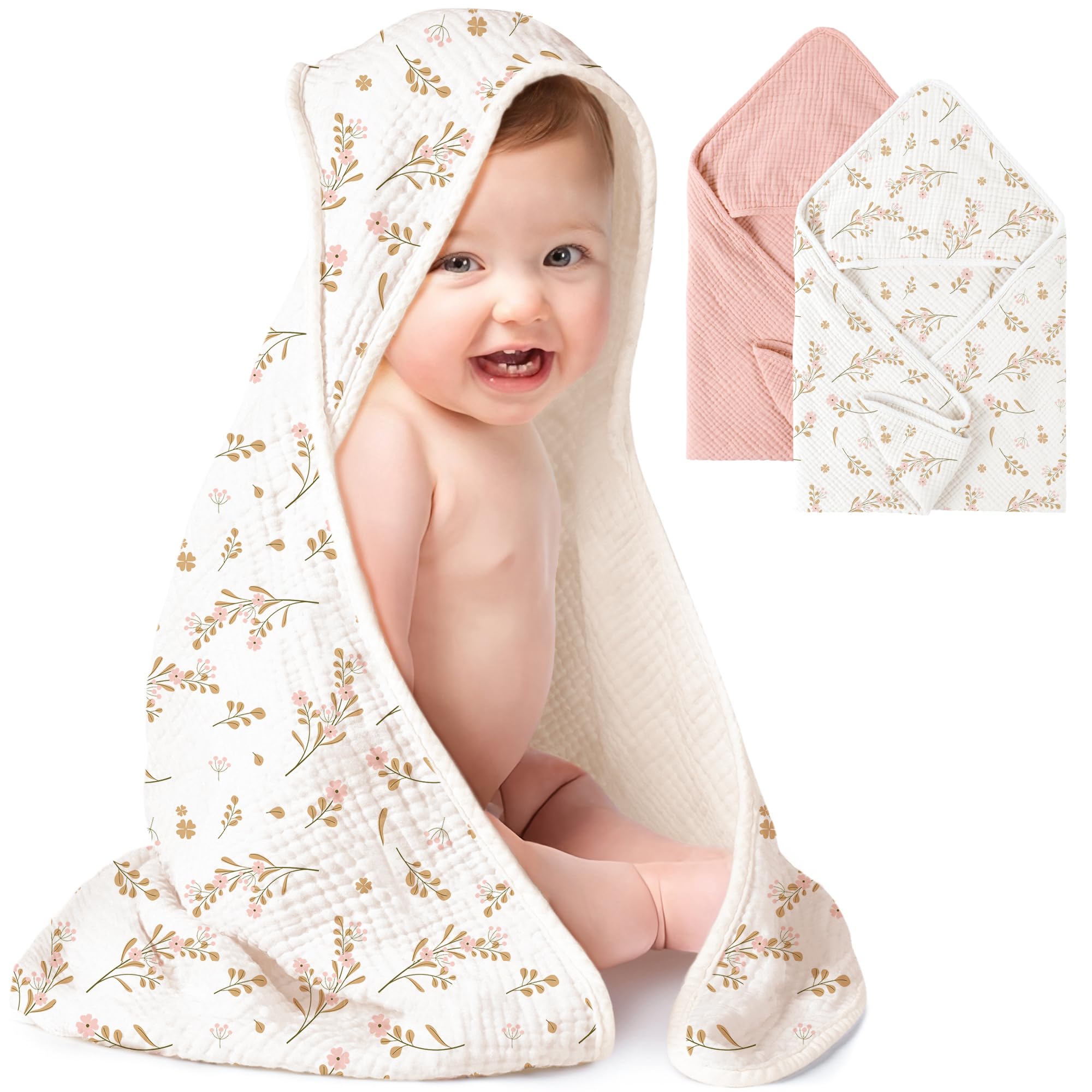 Konssy Muslin Hooded Baby Towels (2-Pack)