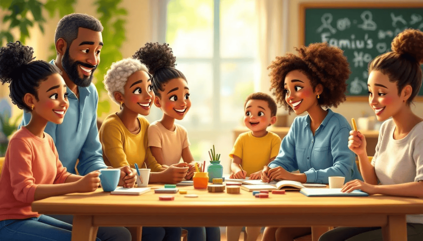 A group of parents networking and sharing resources in a community setting.