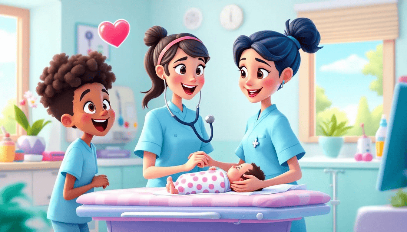 A healthcare professional examining a newborn baby, ensuring their health.